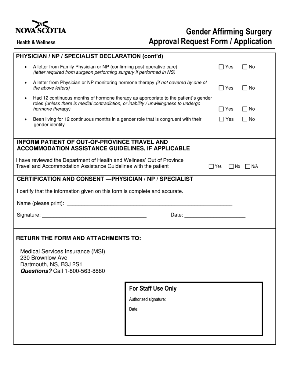 Gender Affirming Surgery Health  Wellness Approval Request Form / Application - Nova Scotia, Canada, Page 4