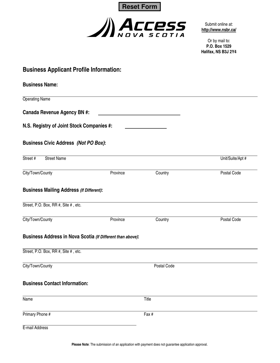 Farm Registration Application - Nova Scotia, Canada, Page 1