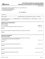 Form CDEV4031 Out-Of-School Child Care Inspection Report (Schedule 4 of the Child Care Licensing Regulation) - Alberta, Canada