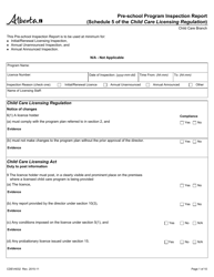 Form CDEV4032 Pre-school Program Inspection Report (Schedule 5 of the Child Care Licensing Regulation) - Alberta, Canada