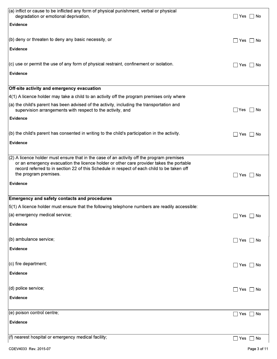 Form CDEV4033 Group Family Child Care Inspection Report (Schedule 2 of the Child Care Licensing Regulation) - Alberta, Canada, Page 3