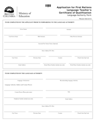 Document preview: Application for First Nations Language Teacher's Certificate of Qualification - Language Authority Form - British Columbia, Canada
