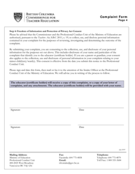 Teacher Complaint Form - British Columbia, Canada, Page 4