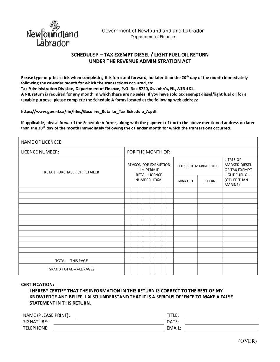 Schedule F Download Printable PDF or Fill Online Tax Exempt Diesel