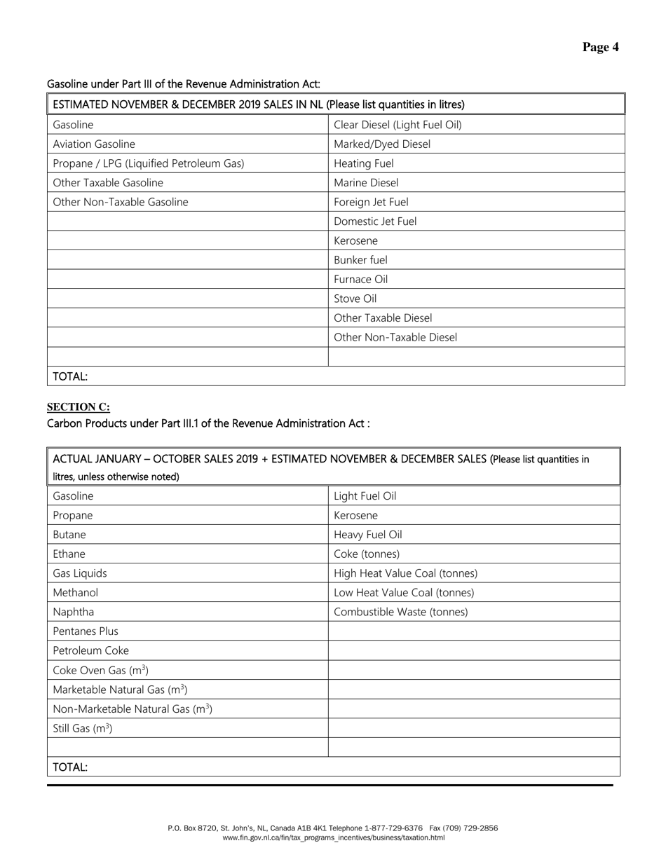 Registration Information for Applicants of a Gasoline and Carbon Products Wholesaler Licence Under the Revenue Administration Act - Newfoundland and Labrador, Canada, Page 4