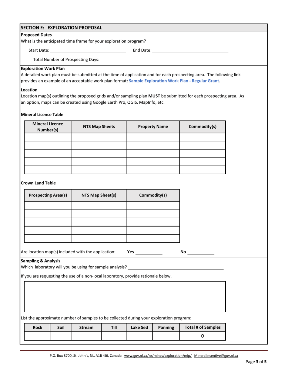 Form MDD-MIP-PA-RGA Prospectors Assistance Application Form - Regular Grant - Newfoundland and Labrador, Canada, Page 3