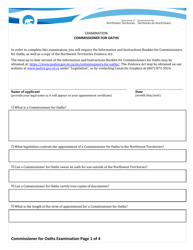 Document preview: Examination for Appointment or Renewal as a Commissioner for Oaths - Northwest Territories, Canada