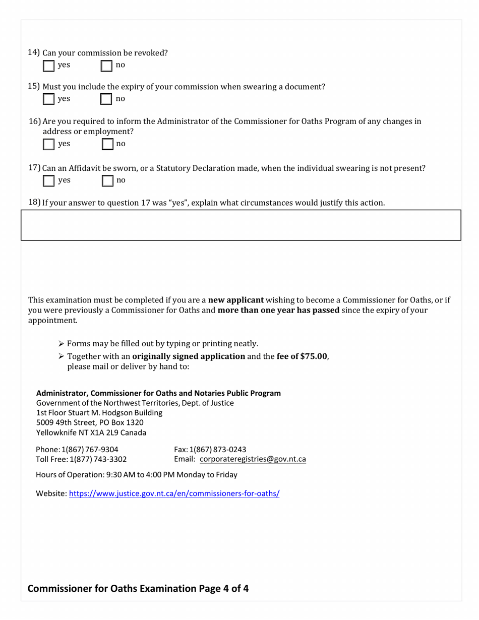 Examination for Appointment or Renewal as a Commissioner for Oaths - Northwest Territories, Canada, Page 4