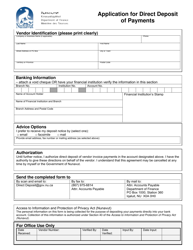 Application for Direct Deposit of Payments - Nunavut, Canada