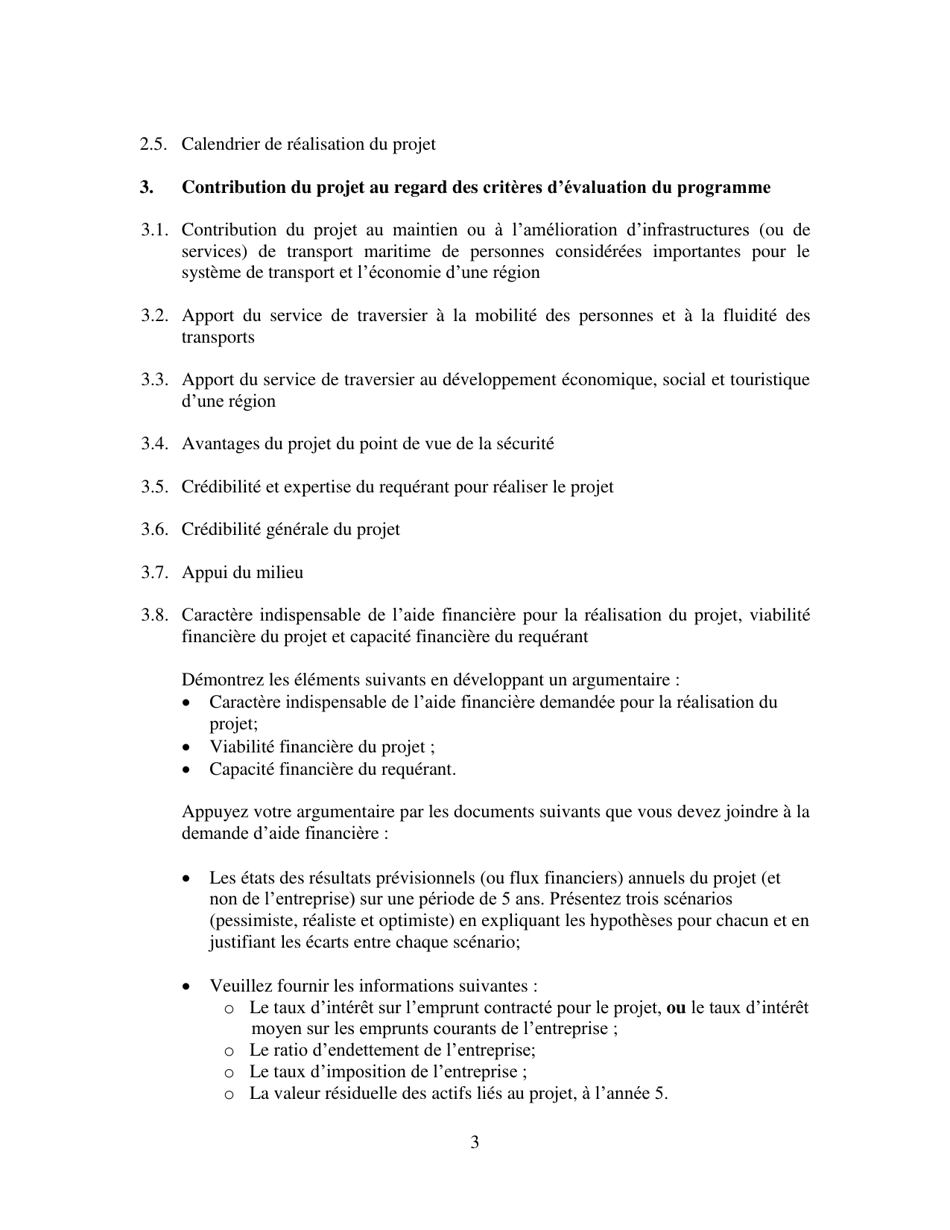 Partie 3 Programme De Soutien Aux Investissements Dans Les Infrastructures De Transport Maritime (Psiitm) - Annexe Au Formulaire De Demande De Contribution Financiere: Description Du Projet - Quebec, Canada (French), Page 3