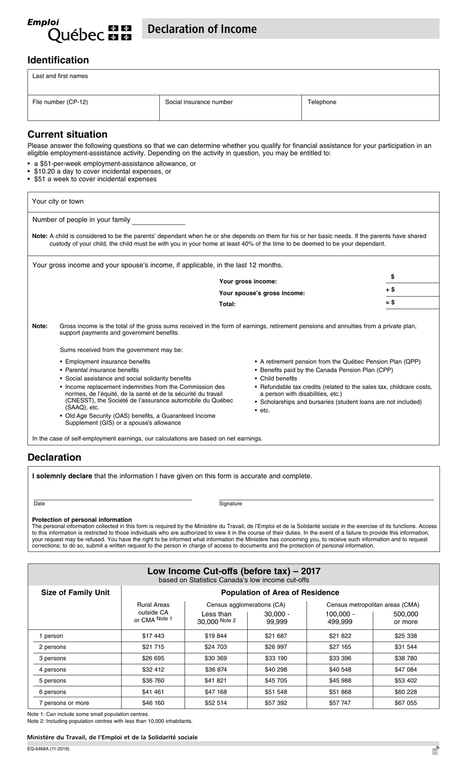 Form Eq 6468a Download Fillable Pdf Or Fill Online Declaration Of Income Quebec Canada Templateroller