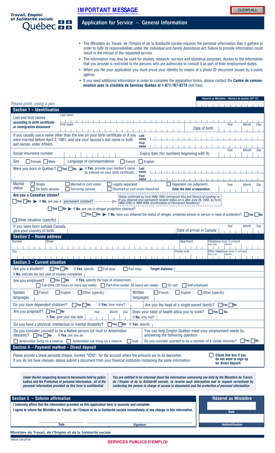 Form 3003A - Fill Out, Sign Online and Download Fillable PDF, Quebec ...