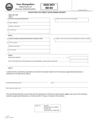 Form ED-03 &quot;Education Tax Credit Scholarship Receipt&quot; - New Hampshire, 2021