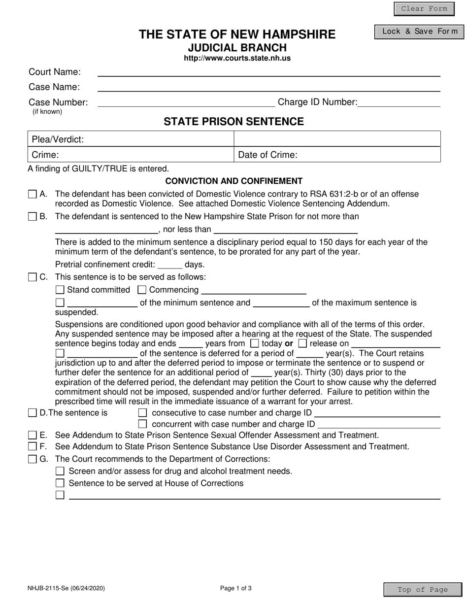 Form NHJB-2115-SE State Prison Sentence - New Hampshire, Page 1