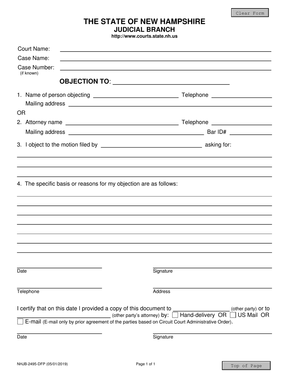 Form NHJB-2495-DFP Objection - New Hampshire, Page 1