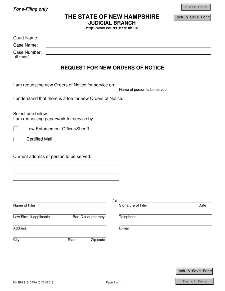 Form NHJB-2813-DFPE Request for New Orders of Notice - New Hampshire, Page 1