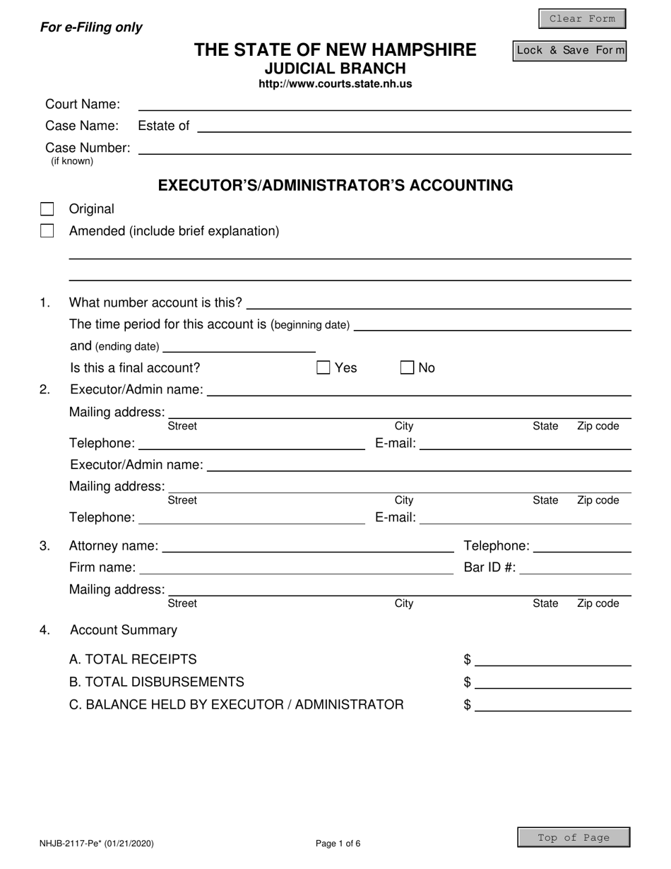 Form NHJB-2117-PE Executors / Administrators Accounting - New Hampshire, Page 1