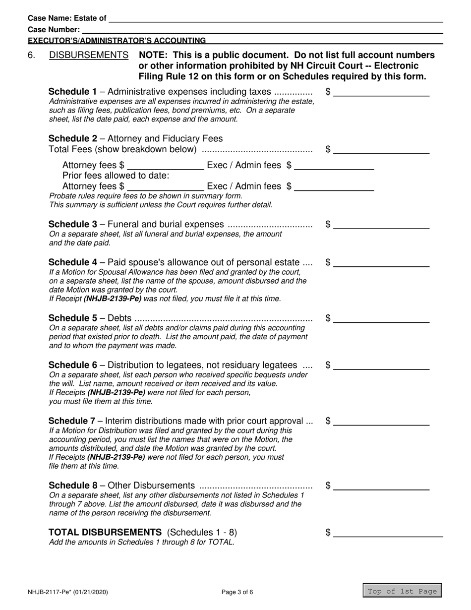 Form NHJB-2117-PE Executors / Administrators Accounting - New Hampshire, Page 3