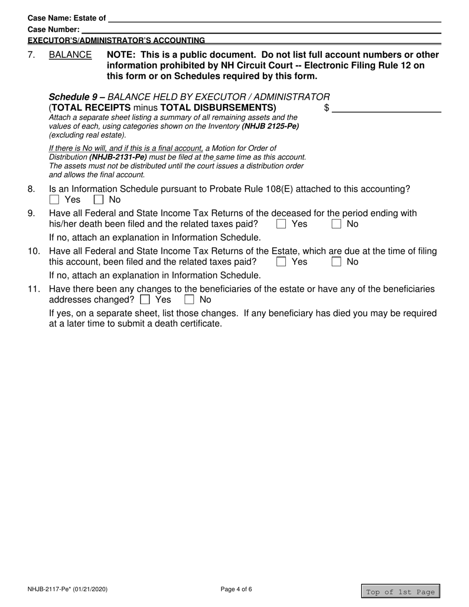 Form NHJB-2117-PE Executors / Administrators Accounting - New Hampshire, Page 4