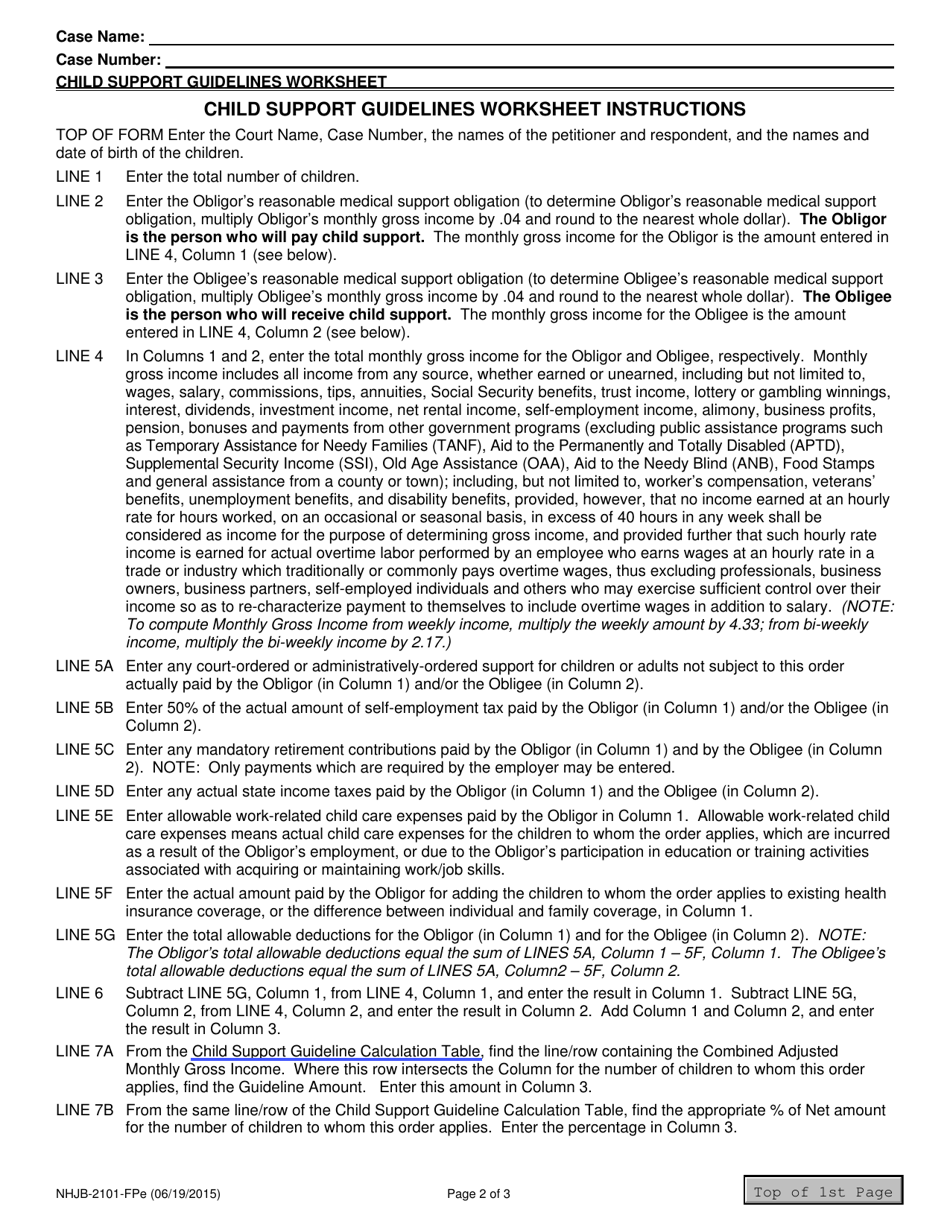 Form NHJB-2101-FPE Child Support Guidelines Worksheet - New Hampshire, Page 2