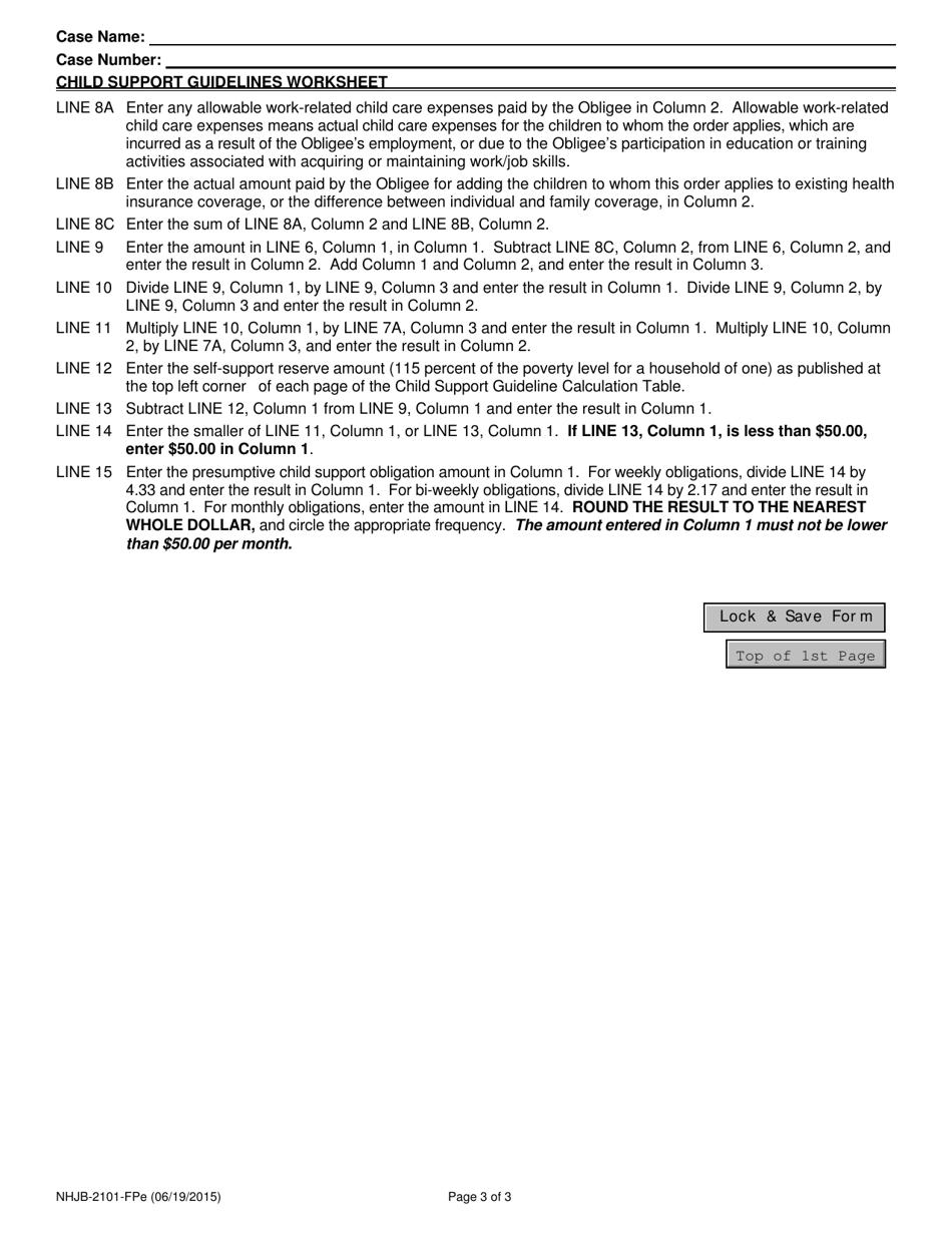 Form NHJB-2101-FPE Child Support Guidelines Worksheet - New Hampshire, Page 3