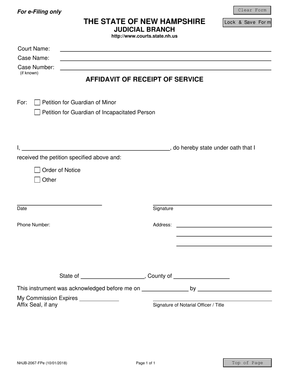 Form NHJB-2067-FPE Affidavit of Receipt of Service - New Hampshire, Page 1