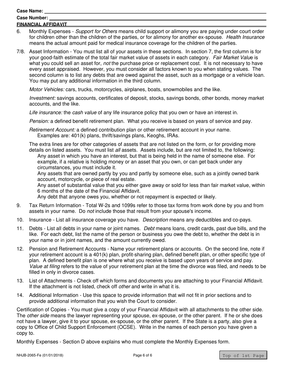 Form NHJB-2065-FE Financial Affidavit - New Hampshire, Page 6