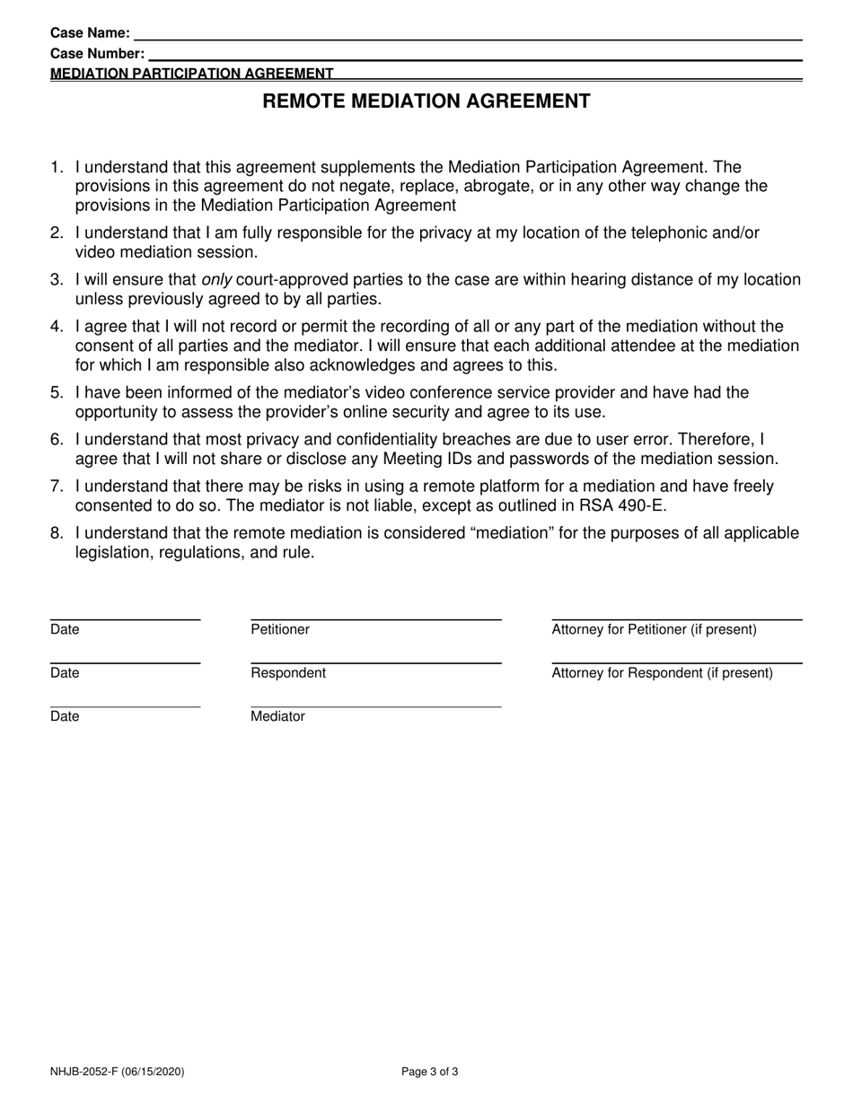Form NHJB-2052-F Mediation Participation Agreement - New Hampshire, Page 3