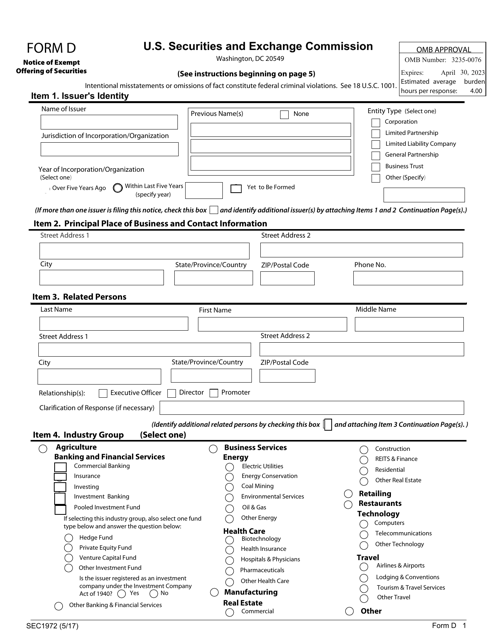 Form SEC1972 (D)  Printable Pdf