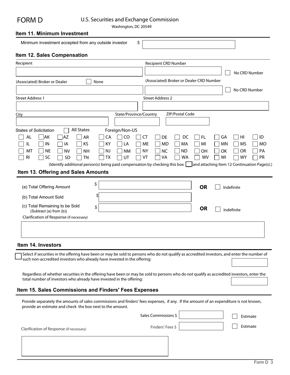 Form SEC1972 (D) Notice of Exempt Offering of Securities, Page 3