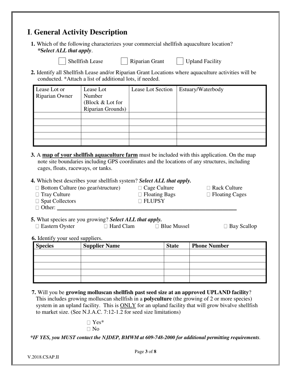Aquatic Farmer License Application I - Molluscan Bivalve Shellfish Only - New Jersey, Page 3