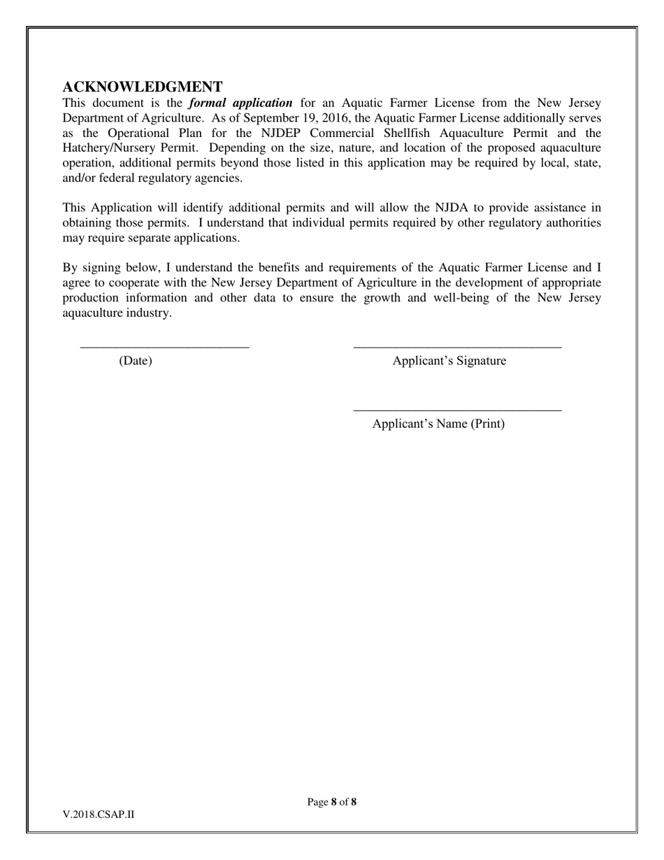 Aquatic Farmer License Application I - Molluscan Bivalve Shellfish Only - New Jersey, Page 8