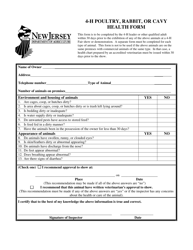 Document preview: 4-h Poultry, Rabbit, or Cavy Health Form - New Jersey