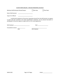 Form 71 Request for Removal From Voluntary Self-exclusion List - New Jersey, Page 4