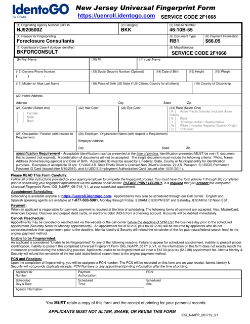 New Jersey Universal Fingerprint Form - Foreclosure Consultants - New Jersey