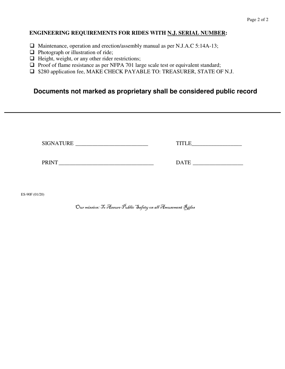 Form ES-90F Application for Individual Approval for Inflatables - New Jersey, Page 2