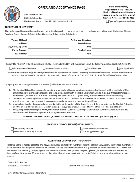 Offer and Acceptance Page - New Jersey Download Pdf