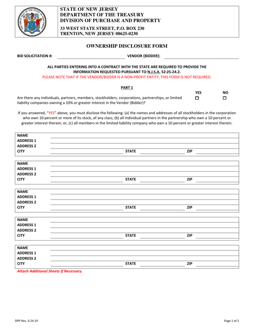 Ownership Disclosure Form - New Jersey Download Pdf