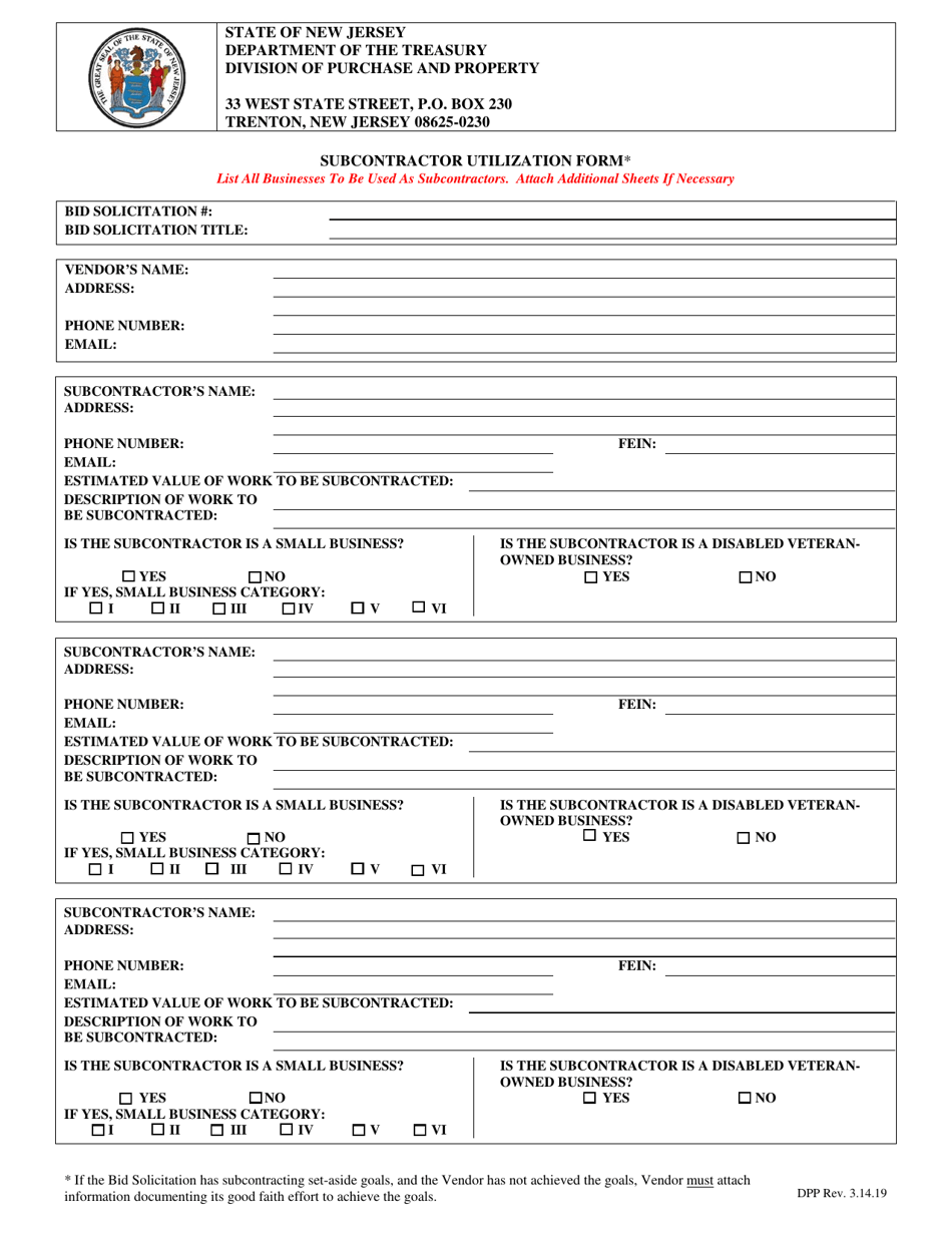 Subcontractor Utilization Form - New Jersey, Page 1