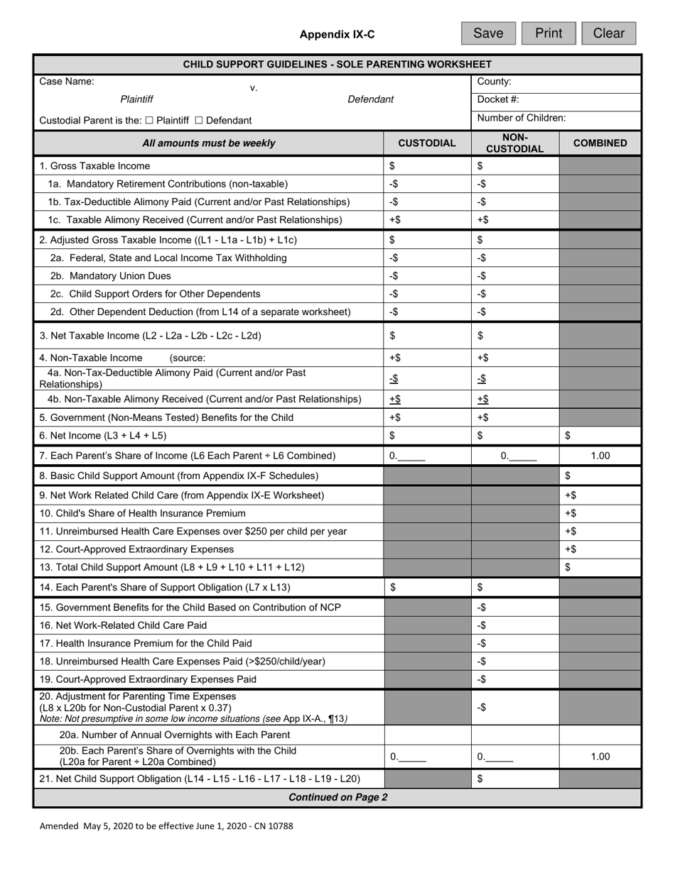 Form 107 Appendix Ix C Download Fillable Pdf Or Fill Online Child Support Guidelines Sole Parenting Worksheet New Jersey Templateroller