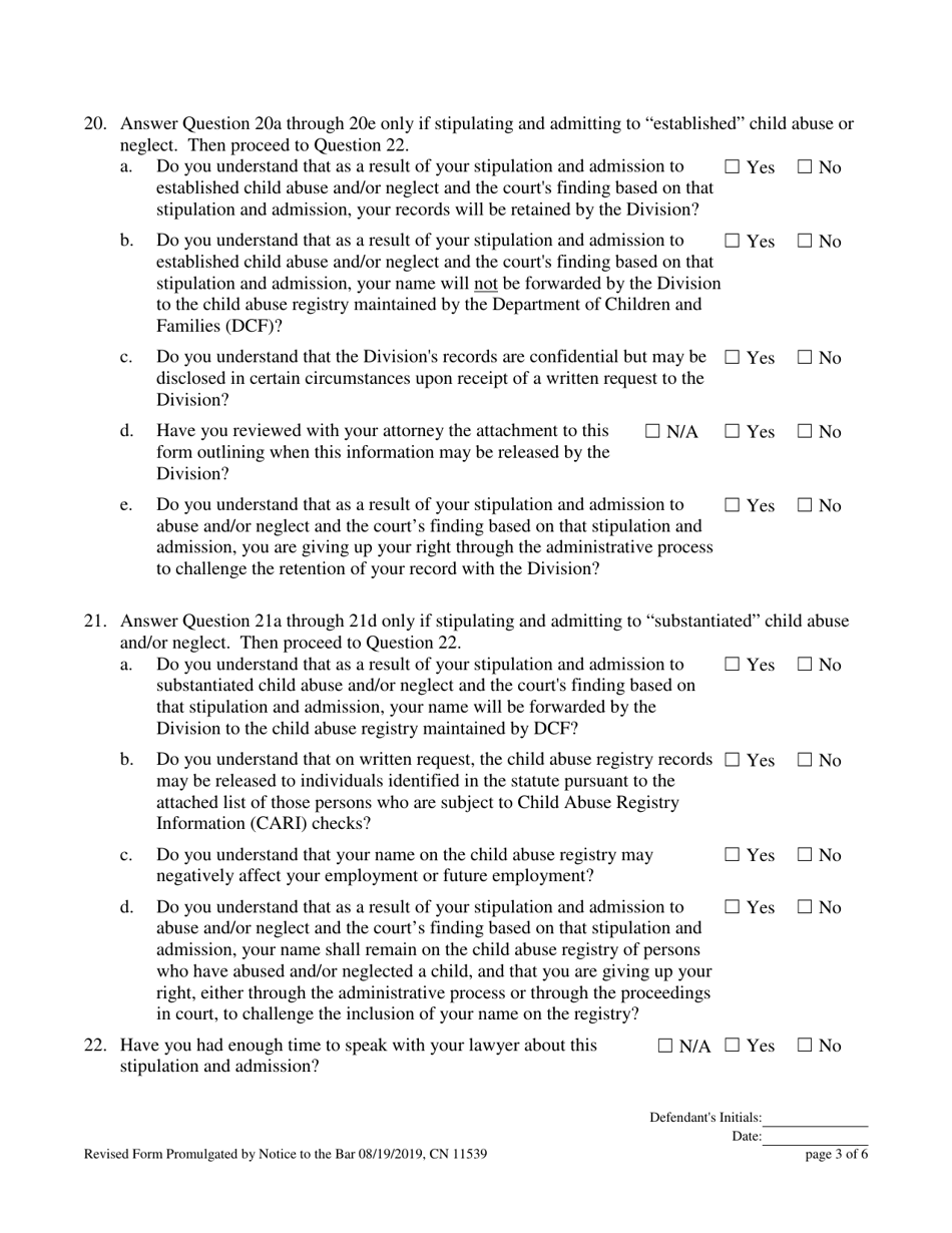 Form 11539 Voluntary Stipulation and Admission to Child Abuse and / or Neglect Pursuant to N.j.s.a. 9:6-8.21(C) - New Jersey, Page 3