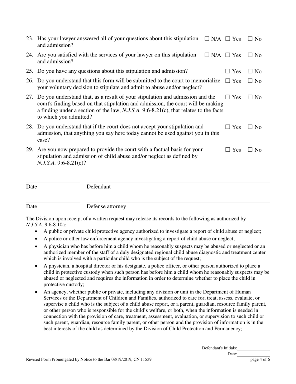 Form 11539 Voluntary Stipulation and Admission to Child Abuse and / or Neglect Pursuant to N.j.s.a. 9:6-8.21(C) - New Jersey, Page 4