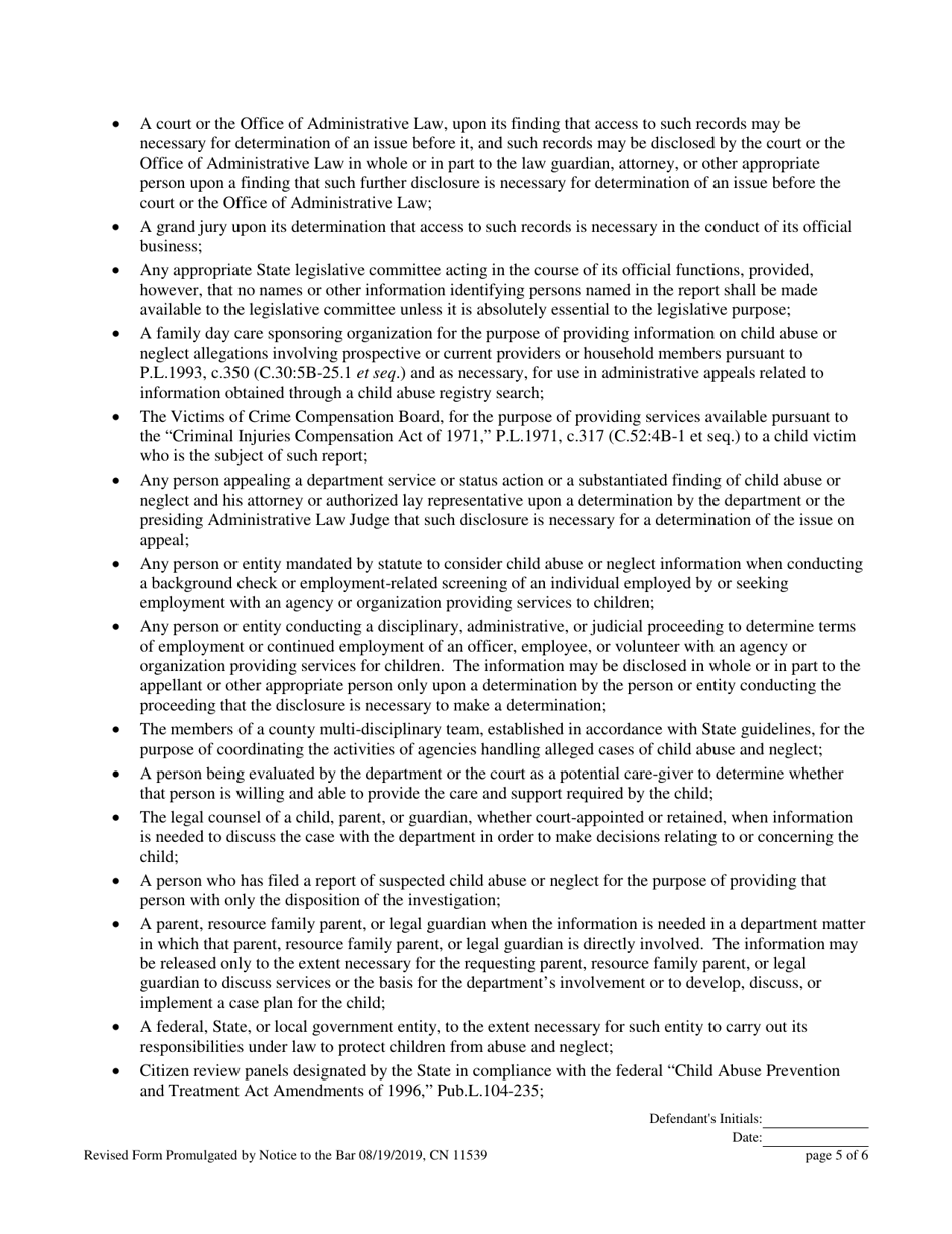 Form 11539 Voluntary Stipulation and Admission to Child Abuse and / or Neglect Pursuant to N.j.s.a. 9:6-8.21(C) - New Jersey, Page 5