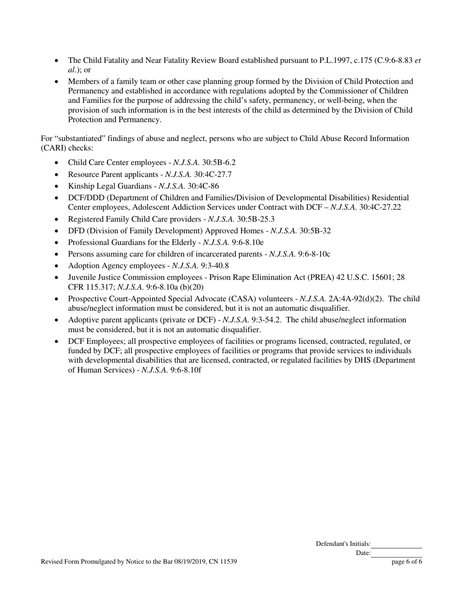 Form 11539 Voluntary Stipulation and Admission to Child Abuse and / or Neglect Pursuant to N.j.s.a. 9:6-8.21(C) - New Jersey, Page 6