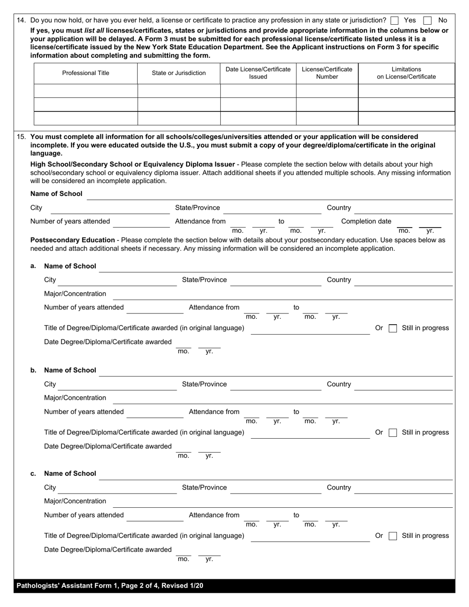 Pathologists' Assistant Form 1 - Fill Out, Sign Online and Download ...