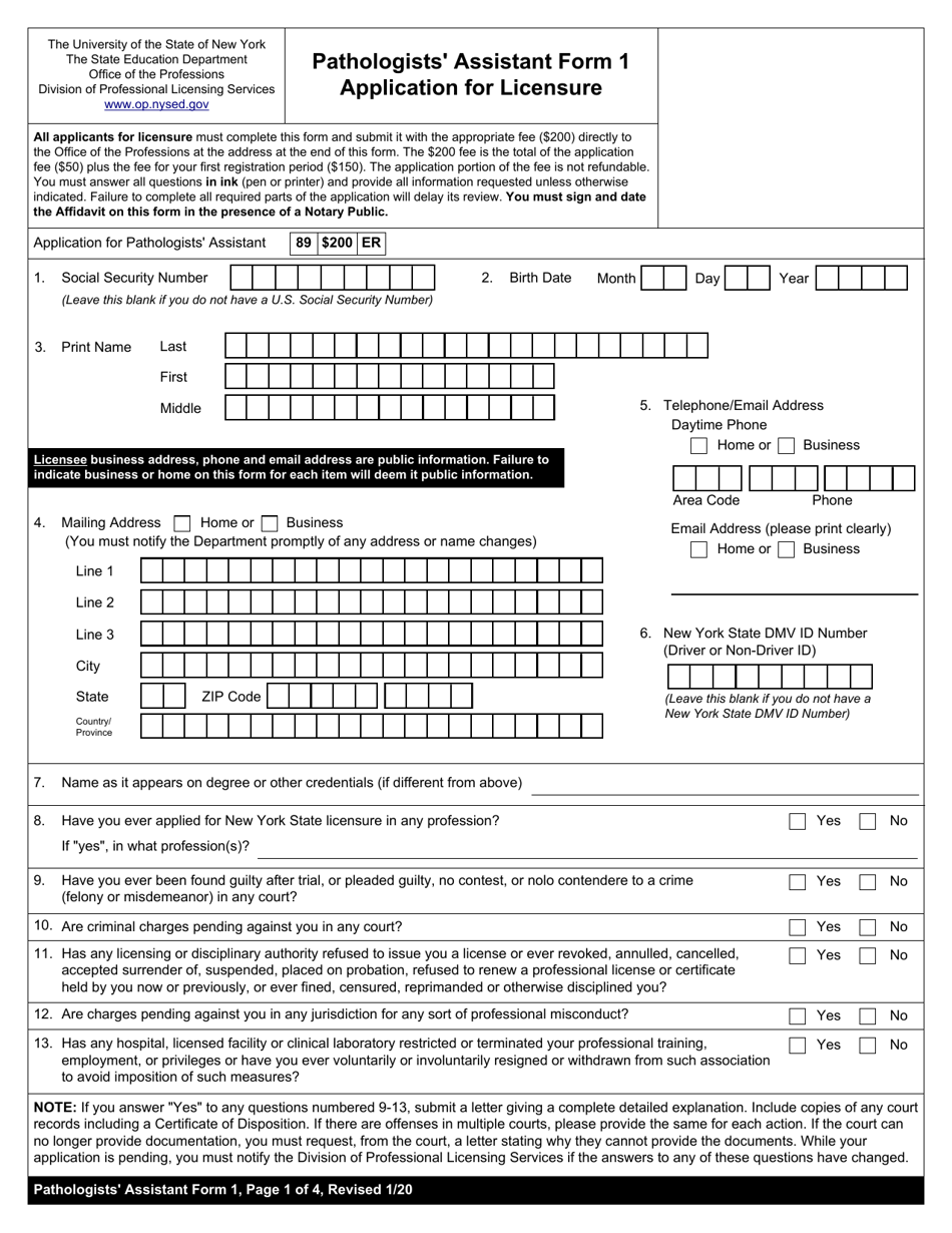 Pathologists' Assistant Form 1 - Fill Out, Sign Online and Download ...