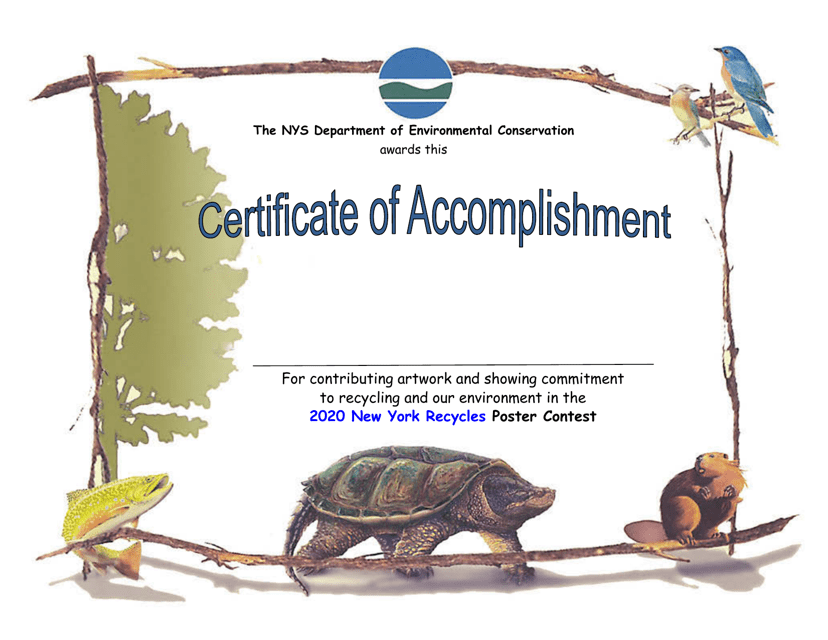 New York Recycles Poster Contest Certificate of Accomplishment - New York Download Pdf