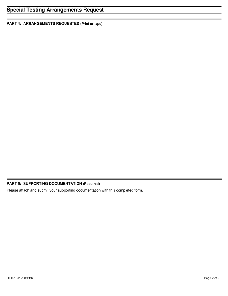 Form DOS-1591-F Special Testing Arrangements Request - New York, Page 2