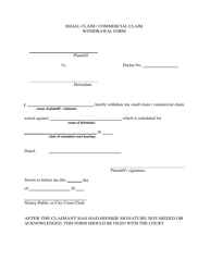 Document preview: Small Claim / Commercial Claim Withdrawal Form - New York