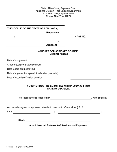 Voucher for Assigned Counsel (Criminal Appeal) - New York Download Pdf